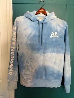 American Eagle Light Blue Tie Dye Pullover Hoodie Size Medium